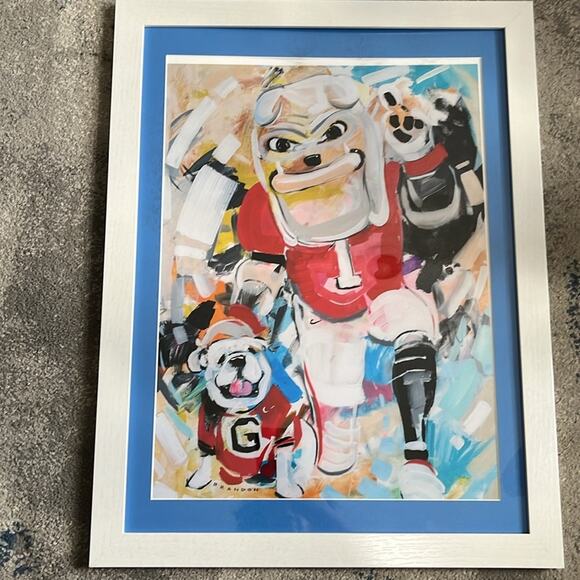 Georgia Bulldogs framed print with blue mat 20" wide 26" height clear plastic - Picture 3 of 7